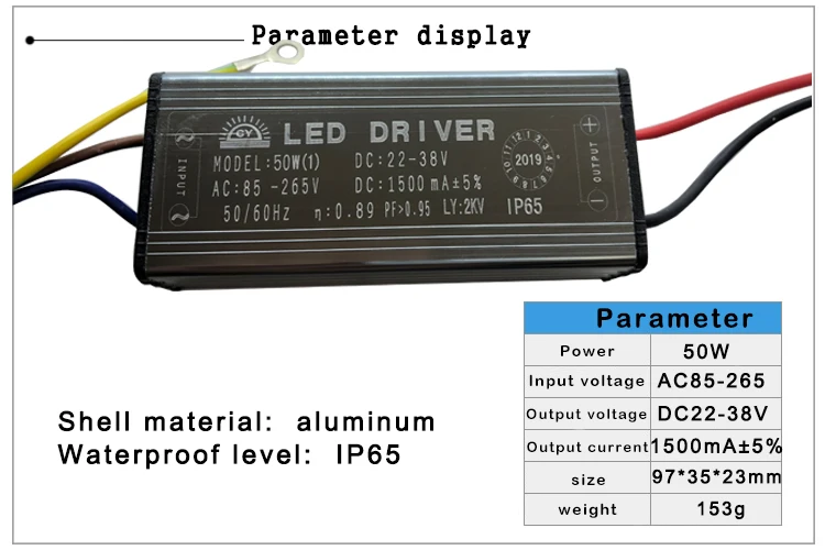 LED Driver 10W 20W 30W 50W 70W Adapter Transformer AC85V-265V to DC22-38V IP65 Power Supply 300mA 600mA 900mA 1500mA 2100mA