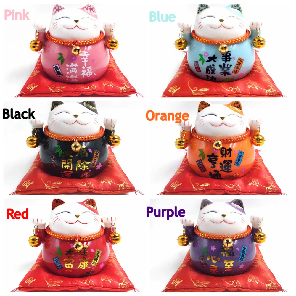 4.5 inch Ceramic Maneki Neko Statue Lucky Cat Money Box Fortune Colored Cat Piggy Bank Home Decoration Gift Feng Shui view 2