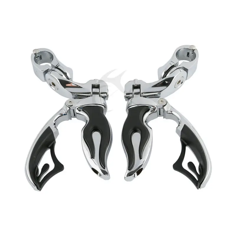 

Motorcycle 1-1/4" Engine Guard Foot Pegs Footrests & Short Angled Mount For Harley Touring