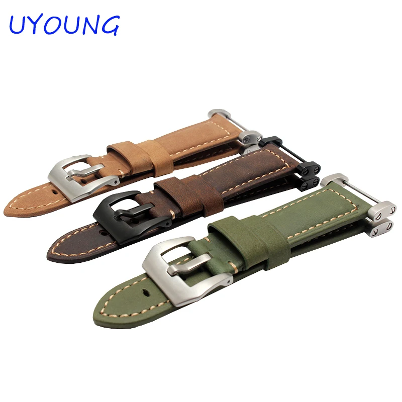 Hot Sale Quality Crazy Horse Cowhide wristband 24mm Khaki  For Suunto essential Watch Strap Suunto Core watchband