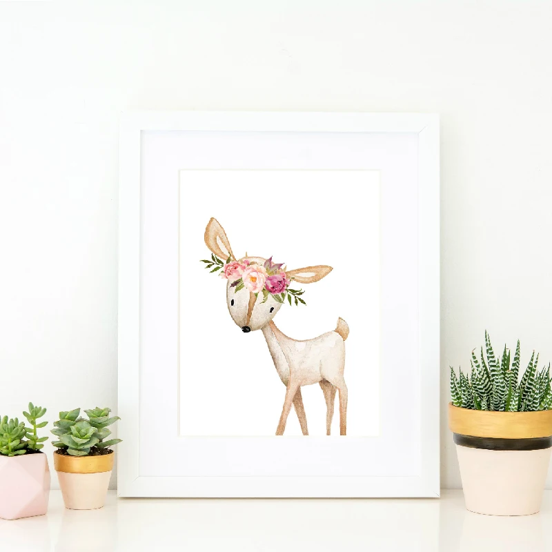 Pink Peonies Woodland Animals Nursery Wall Art Canvas Painting Pictures Boho Fox Deer Rabbit Owl Posters Print Baby Room Decor