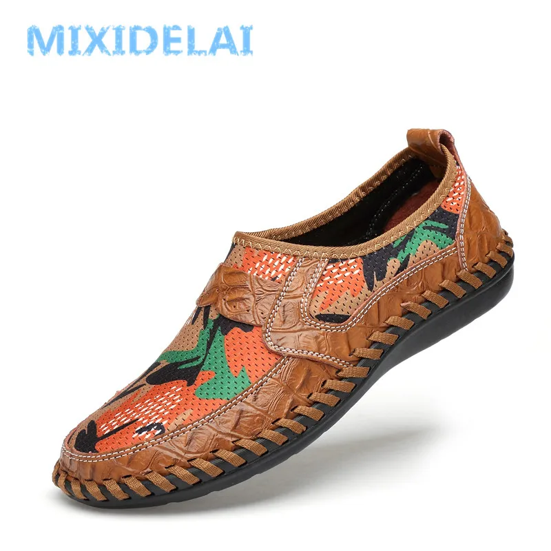 MIXIDELAI Brand Men Shoes 2024 Summer Breathable Mesh Shoes Mens Casual Shoes Leather Fashion Summer Shoes Man Soft Comfortable