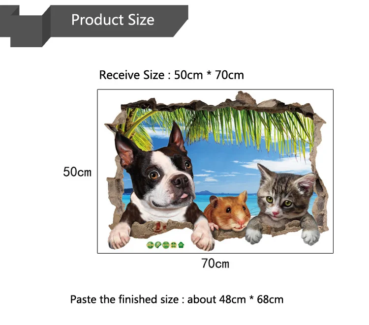 3D-Wandaufkleber mit Katzen-, Hunde- und Hamster-Motiven für Kinderzimmer, Wohnzimmerdekoration, Wandbild, Heimdekoration, Aufkleber, Tapeten – Detail 1