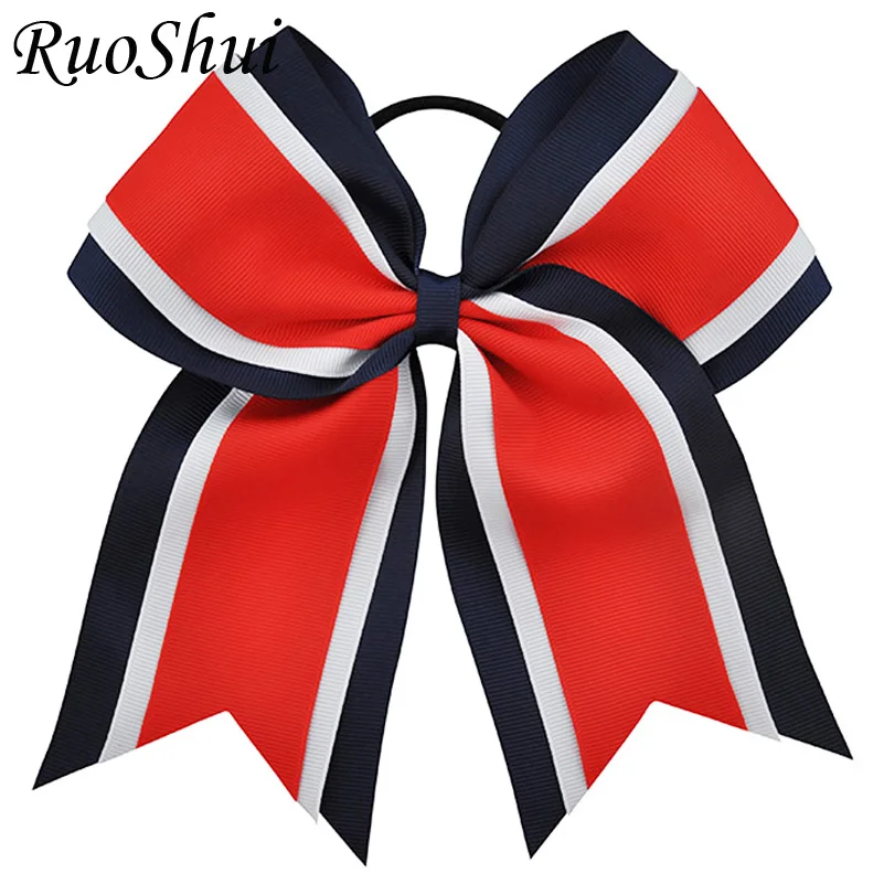 7 Inch Grils Large Cheerleading Hair Bows Elastic Hair Bands Grosgrain Ribbon Gold Silver Organza Bowknot Hair Accessories