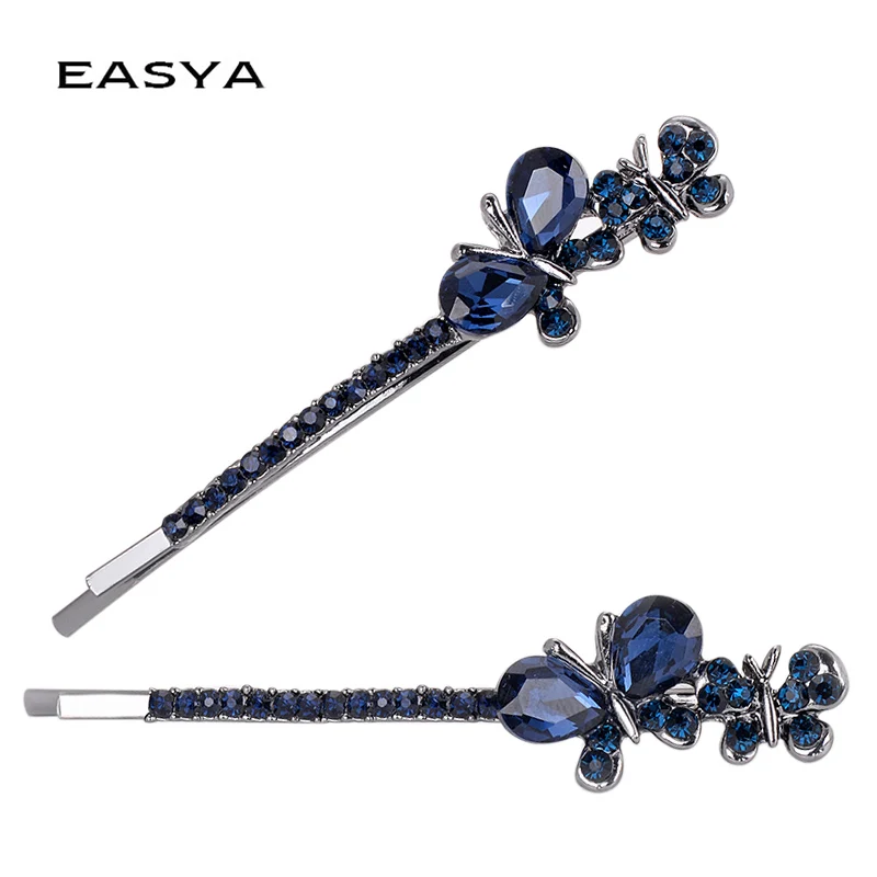 EASYA 2024 New Style Double Butterfly Hairpin Hairwear Accessories Sparkling Rhinestone Crystal Hair Clips Metal Jewelry