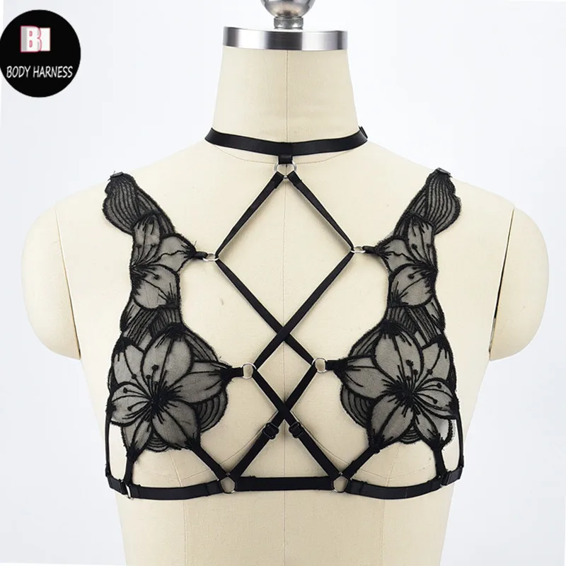 

Body Harness Suspender Belt China Things Cage Bra Sexy Lace floral black Harness Belt Bondage Cosplay Gothic Top Cage Straps