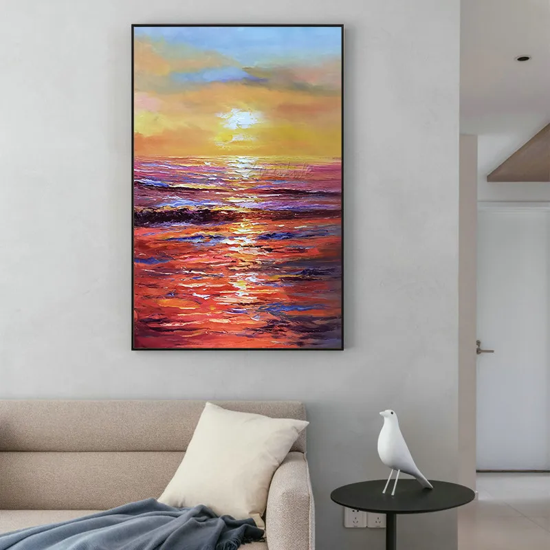 

Sea Waves Modern Abstract original oil painting on canvas sunrise texture Wall Art Pictures for living room home caudros quadros