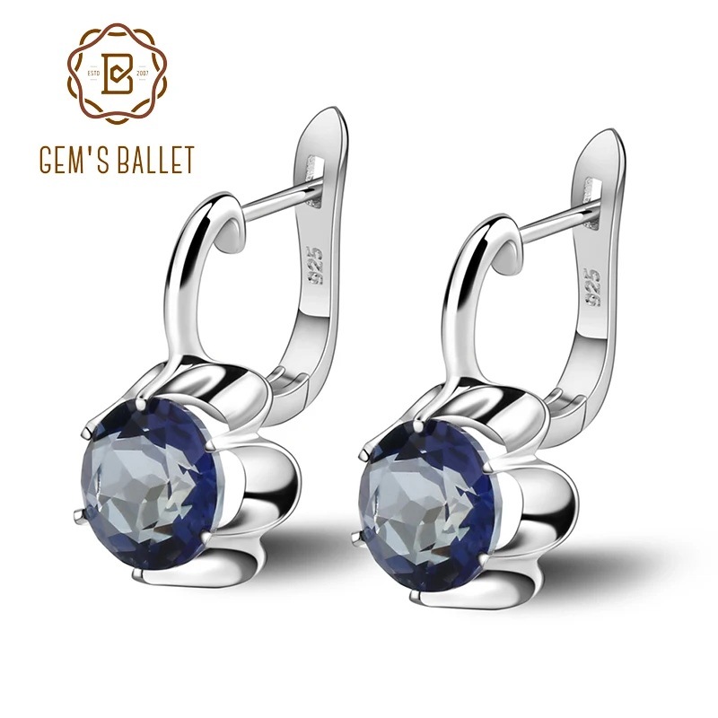 Gem's Ballet 5.47Ct  Natural Iolite Blue Mystic Quartz Gemstone Earings For Women 925 Sterling Silver Stud Earring Fine Jewelry