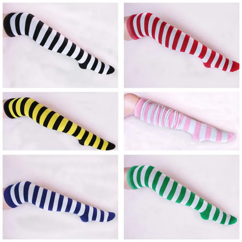 Women Sexy Striped Stockings For Halloween Thigh High Stocking Over the Knee Japanese Student Anime Cartoon Cosplay Long Socks