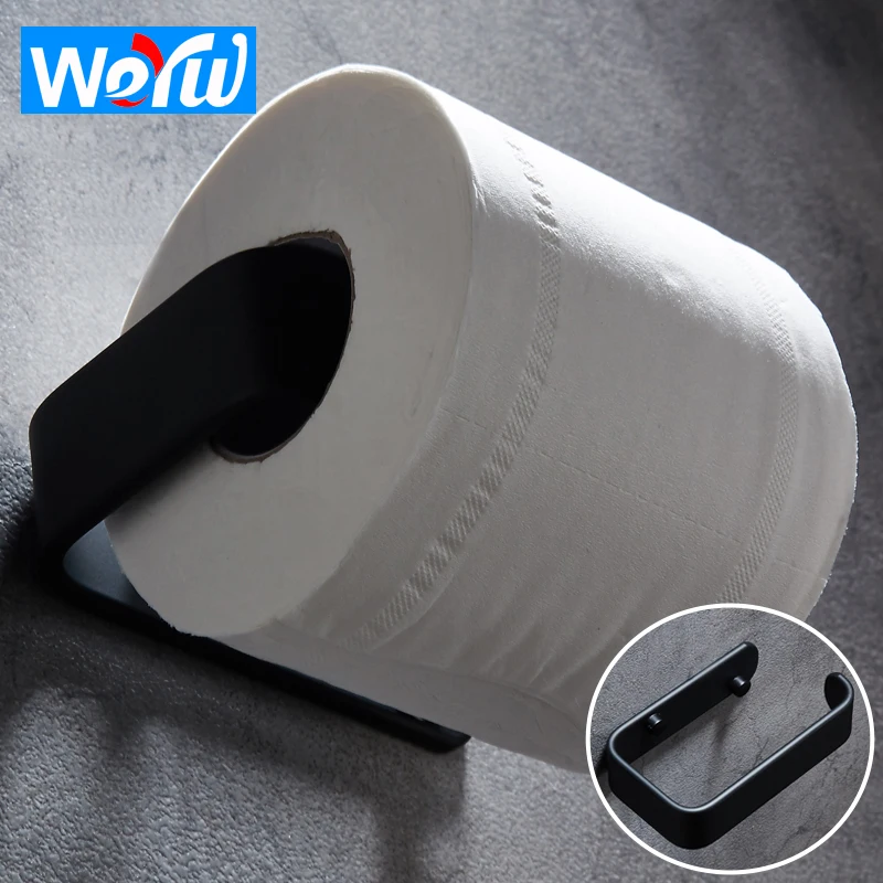 Black Toilet Paper Holder Creative Aluminum Bathroom Roll Paper Holder Decorative Paper Towel Holders Wall Mounted WC Paper Rack