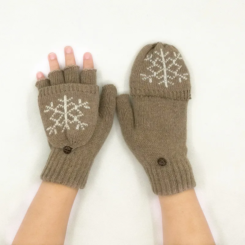 Cute deer snowflake cashmere men and women flip gloves Christmas gift couple warm gloves half finger magic gloves A62