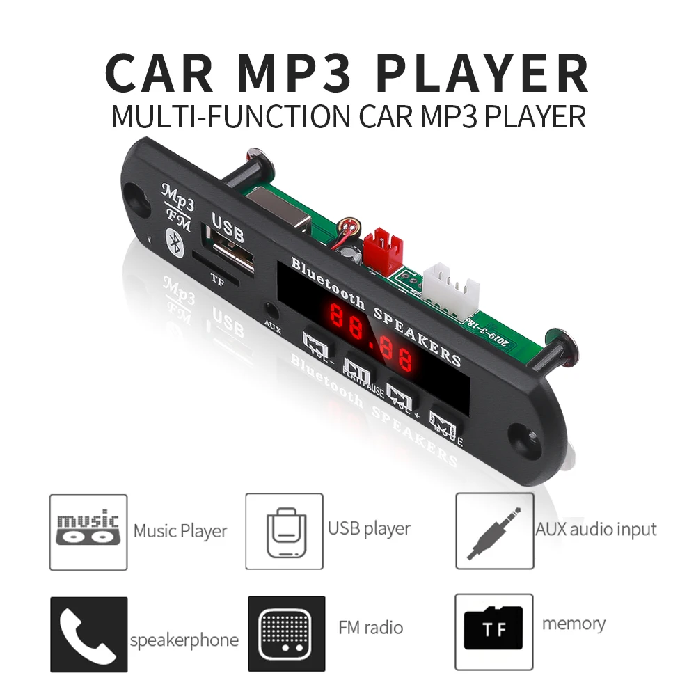 KEBIDU 5V 12V Color Screen MP3 Decoder Board WMA WAV FLAC APE Bluetooth Mp3 Player USB TF FM Radio Module with Call Recording