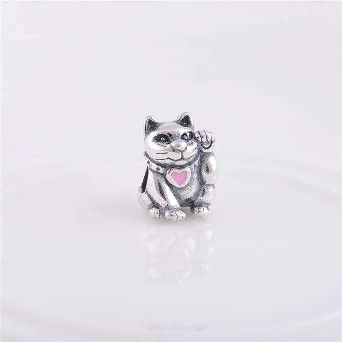 

fashion 925 Sterling Silver Lucky Cat Threaded Charms Beads, DIY Jewelry Findings Fits Pandora Charm Bracelet Making LW111