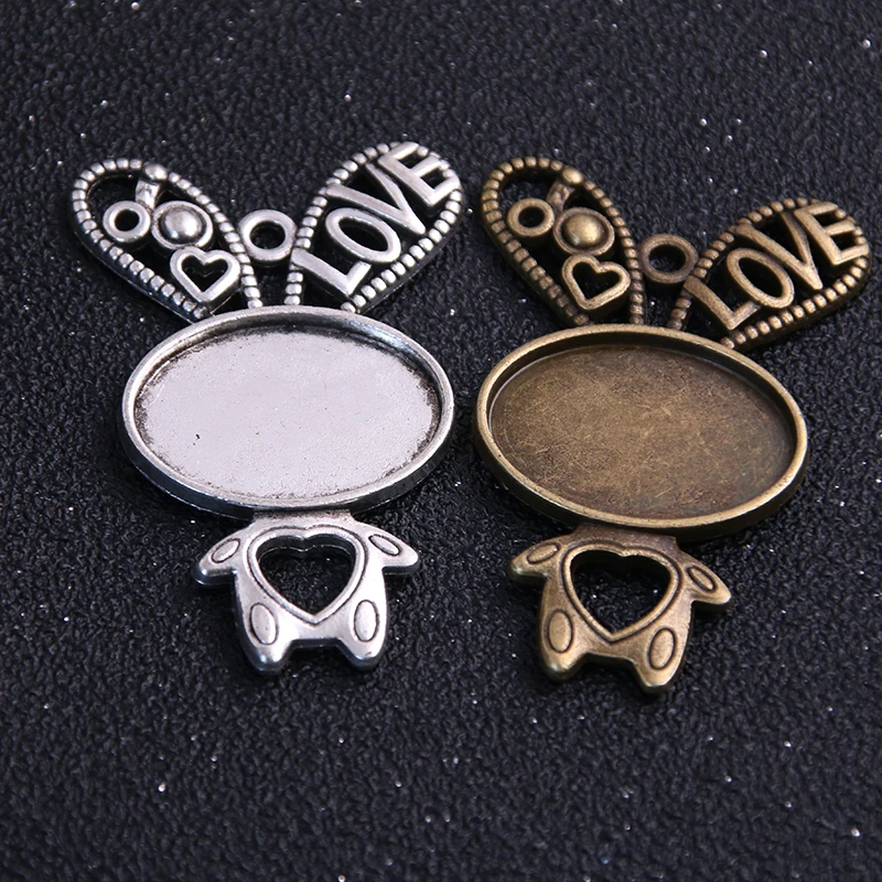 4pcs 18*25mm Inner Size 2 Colors Oval Cute Rabbit Style Cabochon Base Setting Charms Pendant Kawaii Jewelry  accessories