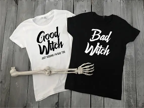 

Skuggnas Good Witch Bad Witch T-Shirt Best Friend Halloween T shirt high quality Party T shirt Funny girls trend tops Drop ship