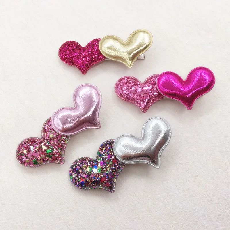 

Boutique ins 20pcs Fashion Cute Glitter Heart Hairpins Glossy PU Leather Heart Hair Clips Princess Headwear Hair Accessories