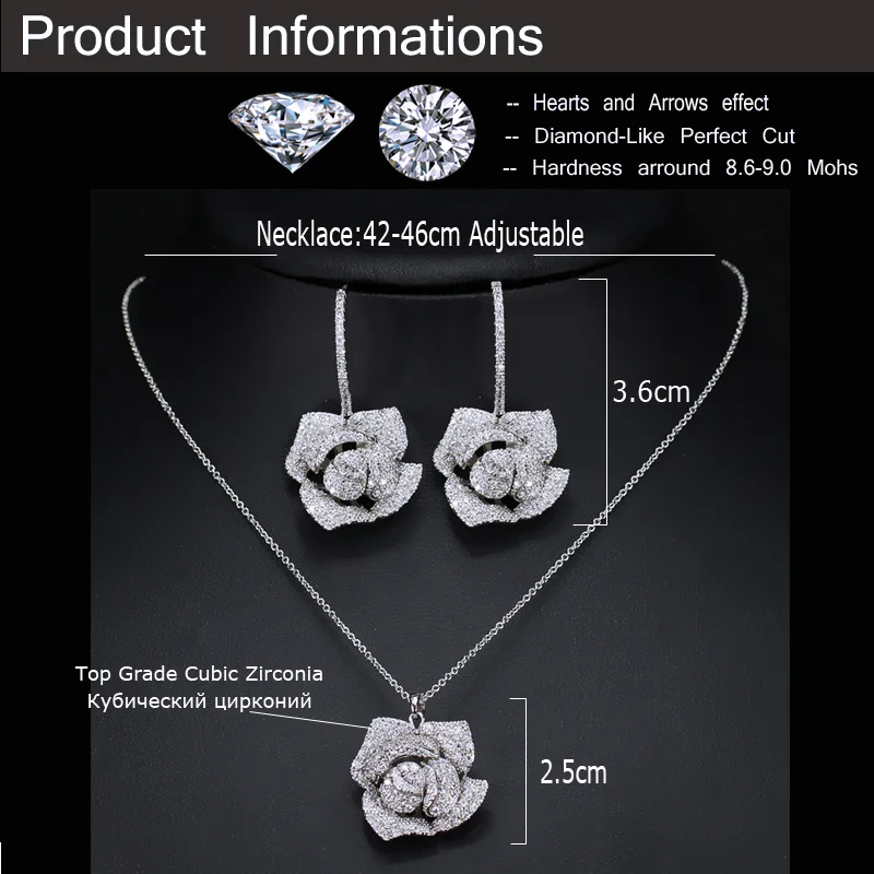 CWWZircons Geometric Flower Design Cubic Zircon Fashion Brand Women Rose Gold Color Earrings Necklace Pendant Jewelry Sets T016