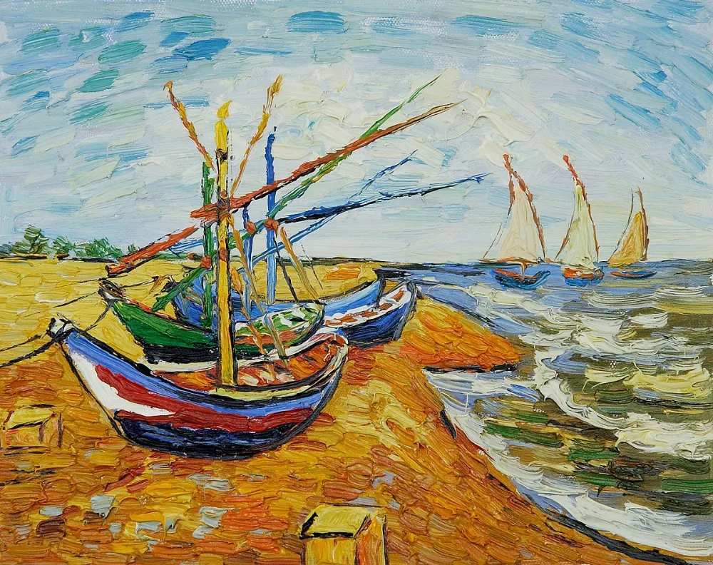 

Handmade Oil Painting Boats At St. Marie's by Vincent Van Gogh Seascape Canvas Art for Living Room Decor Wall Pictures by Hand