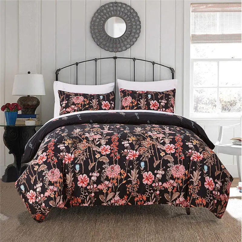 

Polyester Flower Duvet Cover Set with Pillowcase for Vintage US King/Queen/Twin Reactive Printing Duvet Quilt Cover Bedding Set