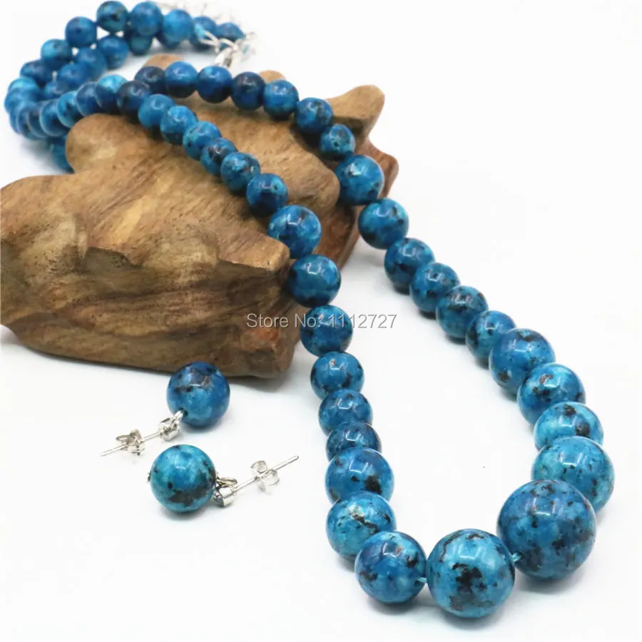 6-14mm Natural Ornaments Blue Epidote Beads Lucky Stones Necklace Chain Earrings Earbob Sets Women Gifts DIY Jewelry Accessories