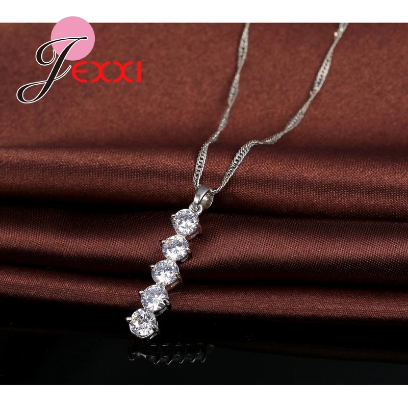 Charming Bridal Jewelry Sets Women 925 Sterling Silver  Pendant Set Crystal Shinning Necklace Drop Earrings