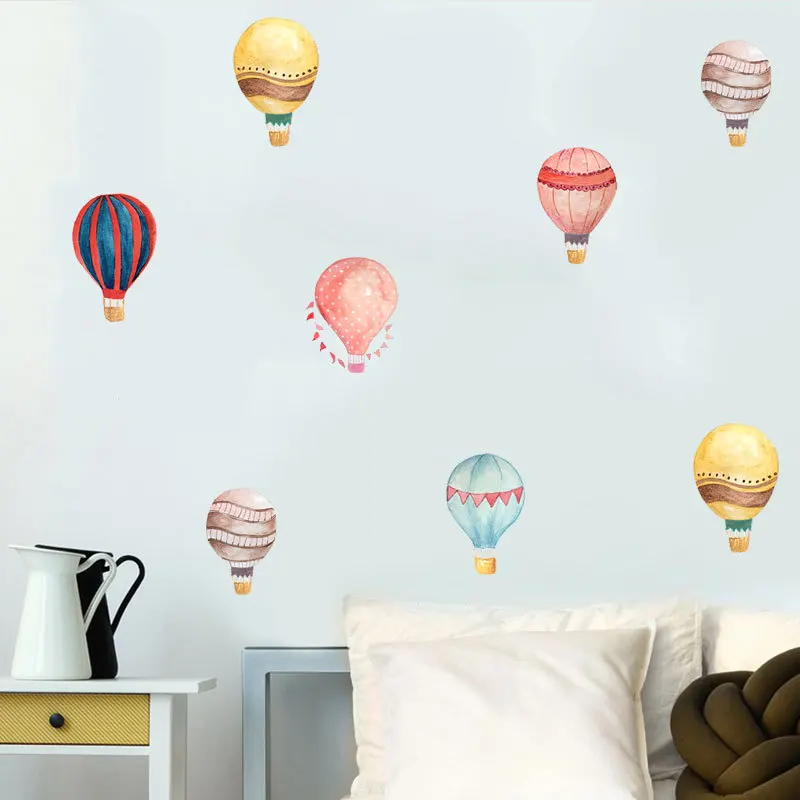 36pcs=6Sheet Hot Air Balloon Watercolor Wall Sticker Color Circle Wall Decals For Kids Room Baby Nursery Decoration Home Decor