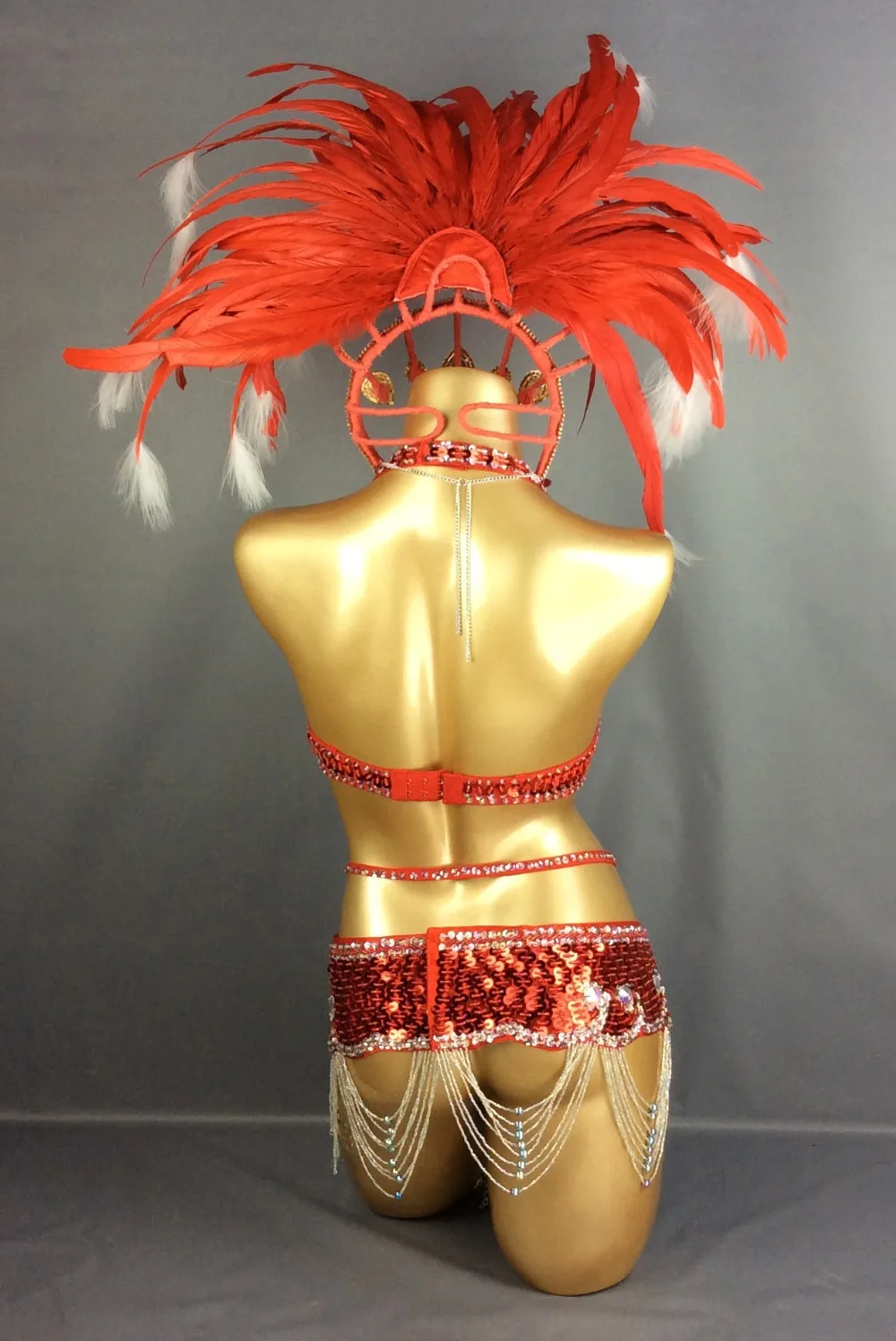 Hot Parade Costumes Women Showgirl Sexy Samba Queens Rio Carnival Costume With Feather Headdress Red Belly Dance Clothes Outfits