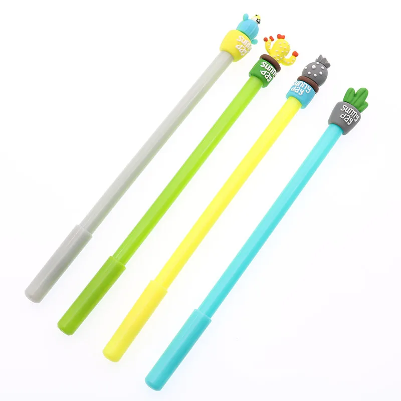 4 Pieces / Sets Of 0.5mm Cactus Potted Plant Feather Pen Neutral Pen Lovable Cartoon Gel Office Stationery Gift Pen