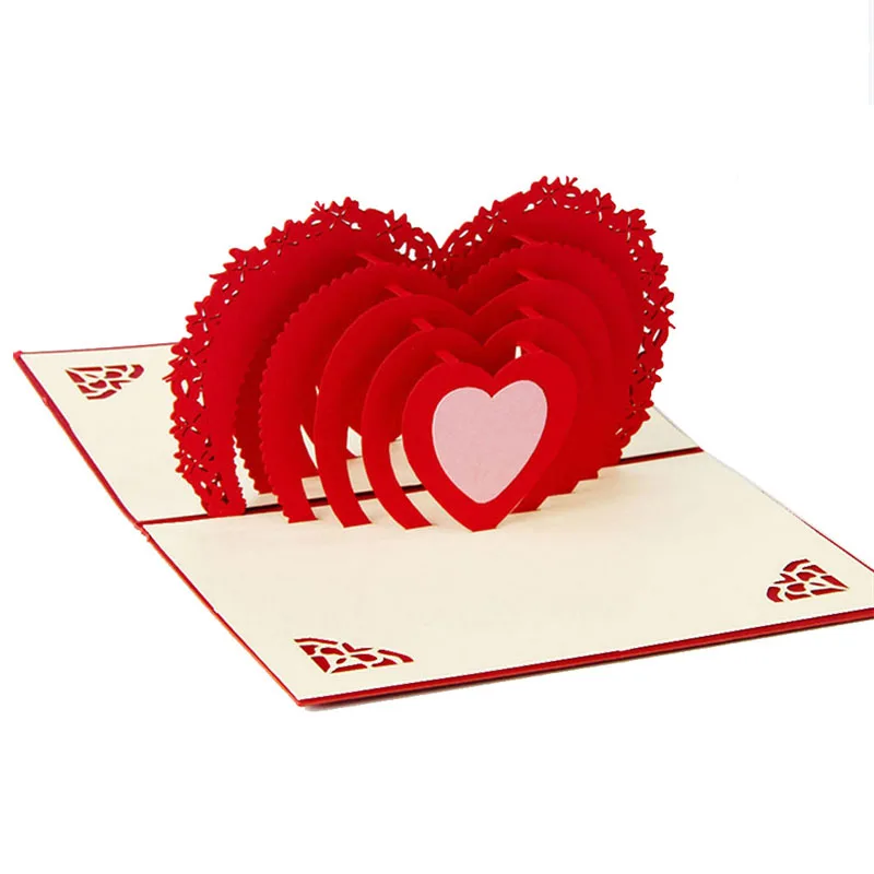 3D Pop Up Card Handmade Love Heart Anniversary Valentine Birthday Christmas Postcard for wedding