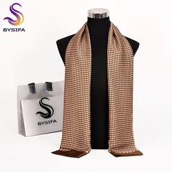 BYSIFA-Lenço de seda masculino, cachecol de gola masculina, cachecol longo na moda Houndstooth, 170x30cm, outono e inverno