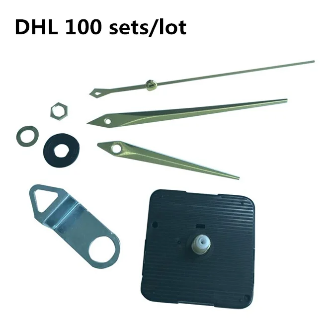 

DHL 100Sets Gold Hands Silent Quartz Wall Clock Mechanism Kit For DIY Clock Parts replacement Clock Movement with hook wholesale