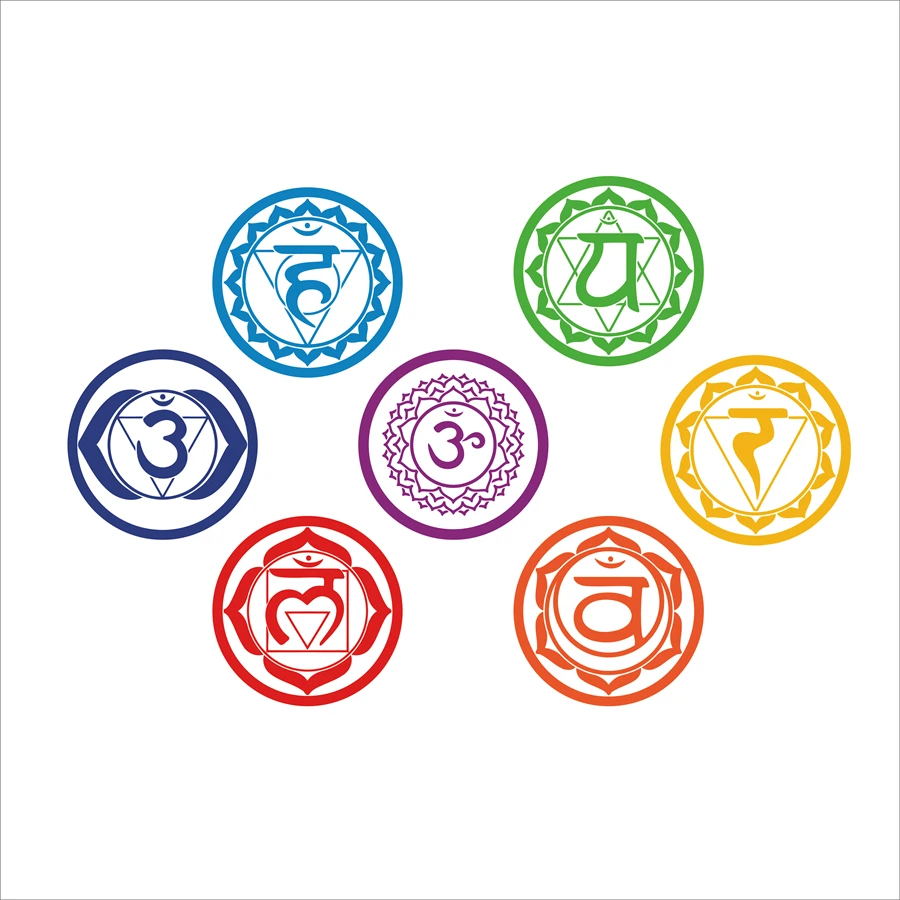 7pcs/set Chakras Vinyl Wall Stickers Mandala Yoga Om Meditation Symbol Wall Decals For Home Living Room/Yoga Studio Decoration