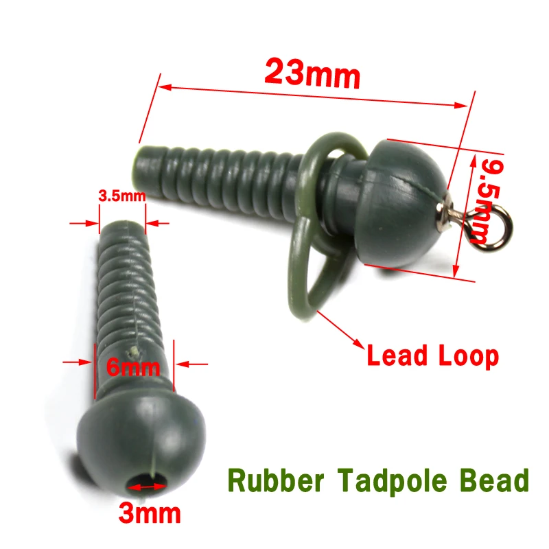 Bimoo 10PCS Green Tadpole Multi Bead with Swivel & Sinker Hold Loop Carp Fishing Hair Rig Terminal Accessories