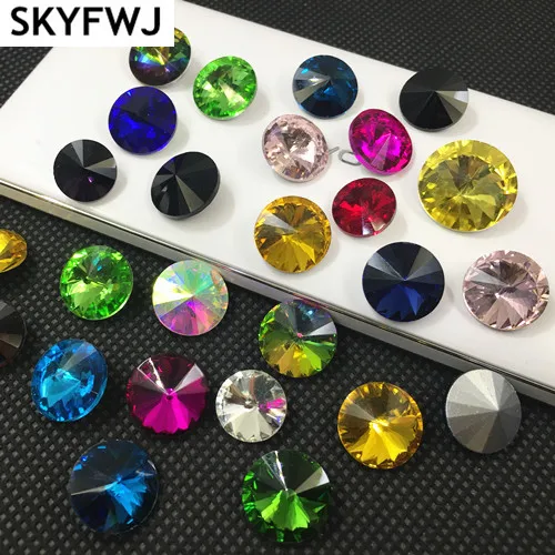 All Colors 6,8,10,12,14,16,18mm RIVOLI CRYSTAL POINTED BACK Rhinestones Round Glass Crystal fancy Stone garment decoration