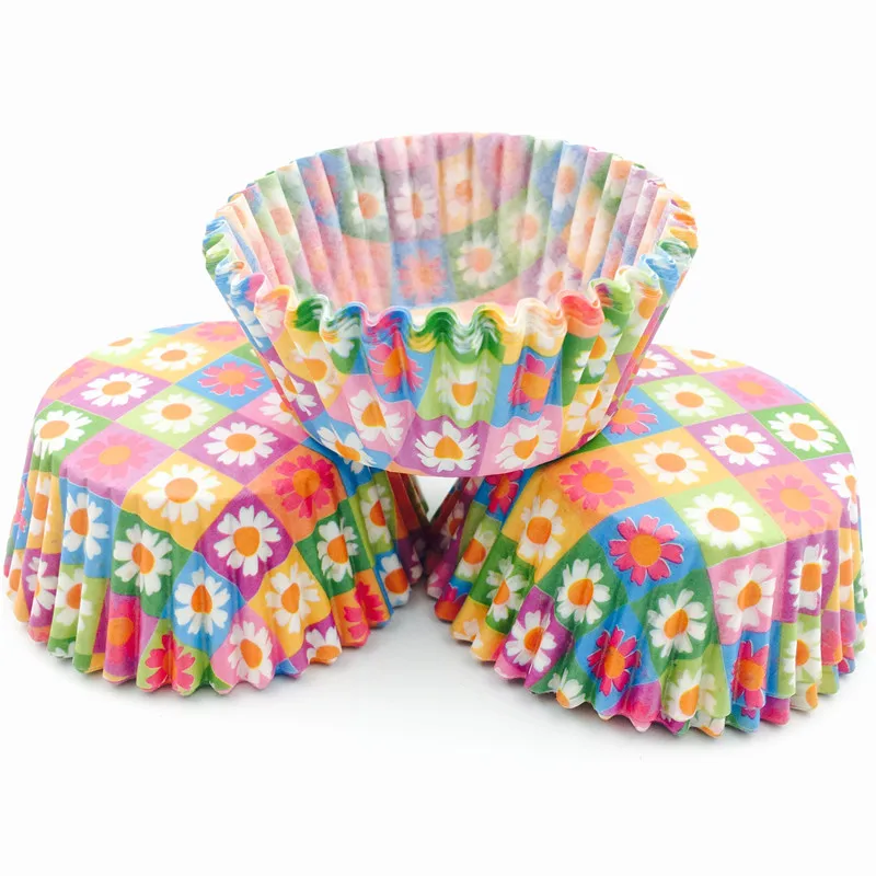 100Pcs/Lot Flowers Plaid Cupcake Liners Food Grade Paper Muffin Cup Cake Baking Cup Kitchen Cupcake Cases Cake Molds