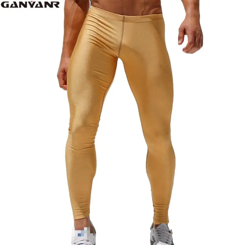 GANYANR legginsy do biegania męskie spodnie kompresyjne koszykówka joga legginsy sportowe Fitness Gym Athletic długie szybkie suche trening Jogging