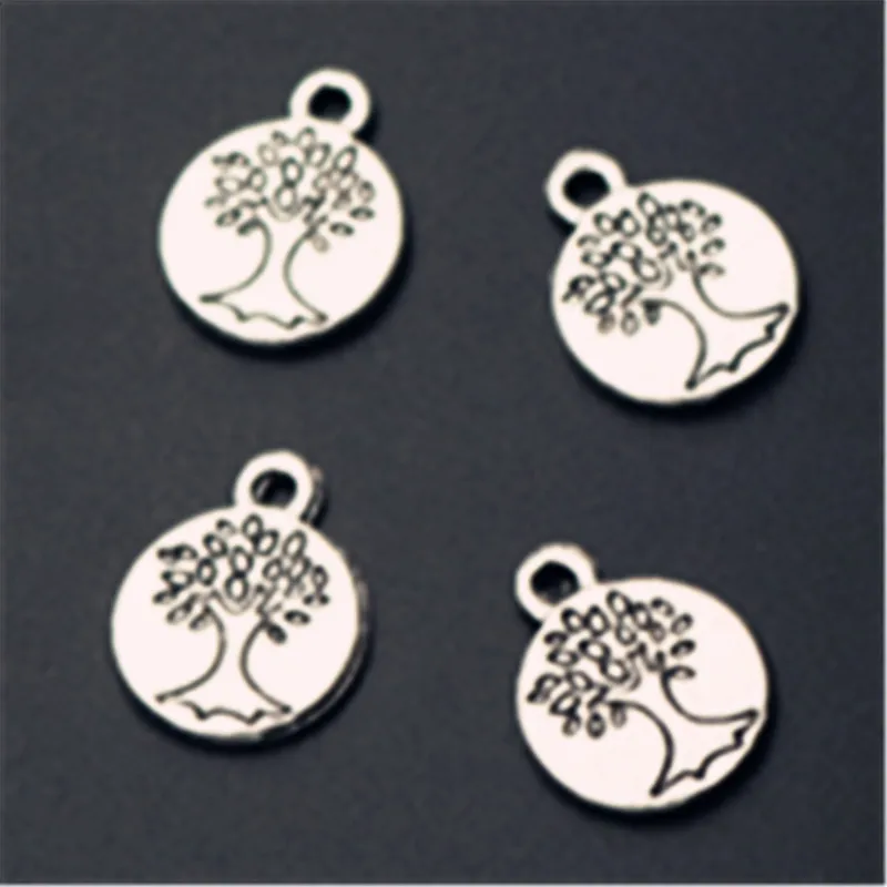 10pcs Silver Color locust tree charm small round tablets logo bracelet earrings DIY popular jewellery findings A811