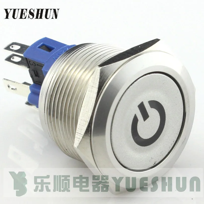 YUESHUN 22mm Stainless Steel Push Button Switches With light Momentary 1NO 1NC Auto Reset Metal illuminated Button Switch