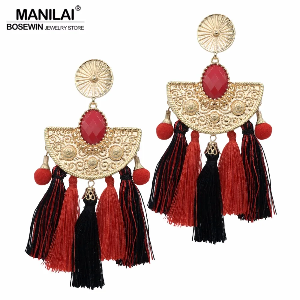 Manilai Bohemian Panjang Jumbai Anting-Anting untuk Wanita Etnis Warna Emas Alloy Rumbai DROP Menjuntai Statement Anting-Anting Perhiasan Antik