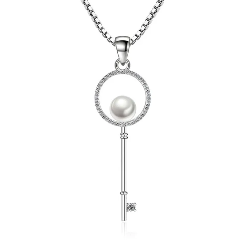 KOFSAC New Fashion 925 Sterling Silver Necklaces For Women Exquisite Pearl Key Pendant Jewelry Lady Anniversary Accessories Gift