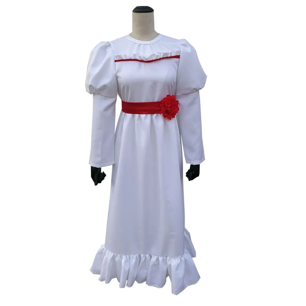 2024 Movie Annabelle Cosplay Costumes Halloween White Dress Long Sleeve Long Skirt Clothing