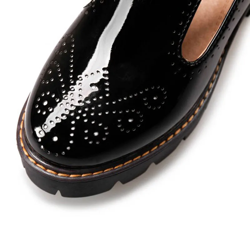 T-Starp donna Oxfords Platform Casual Brogue Shoes donna Vintage Creepers Square tacchi alti donna décolleté in pelle verniciata scarpe D44