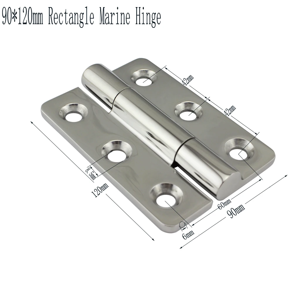 Stainless Marine Big Rectangle Strap Hinge Heavy Duty High Mirror Cabin Deck Door Strap Hinge with 6 holes 2pcs 90*120mm