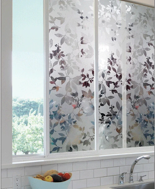 Sliding Door and Window Decorative Film, Static Cling Stained Glass Sticker, Transparent Leaves Decor For Home 29-90 x 300cm