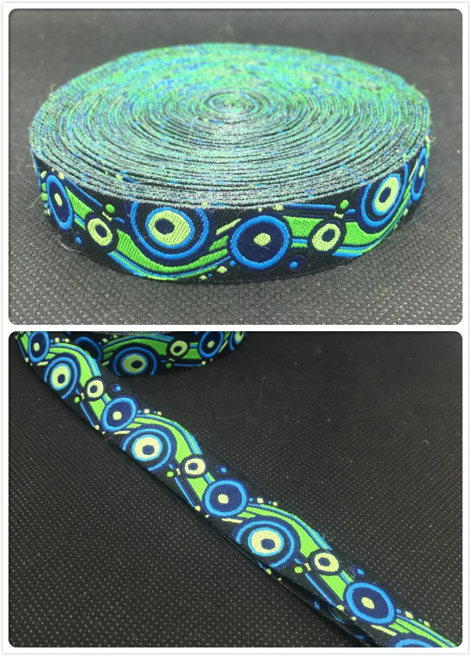 2015 NEW 5/8'' 16mm 10yard/sets Woven Jacquard Ribbon with rainbow Green For Dog Collar