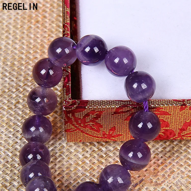 REGELIN Purple Natural Stone Beads 4/6/8/10/12/14mm Round Purple Crystal Quartz Loose Beads DIY Bead Bracelet Jewelry Findings