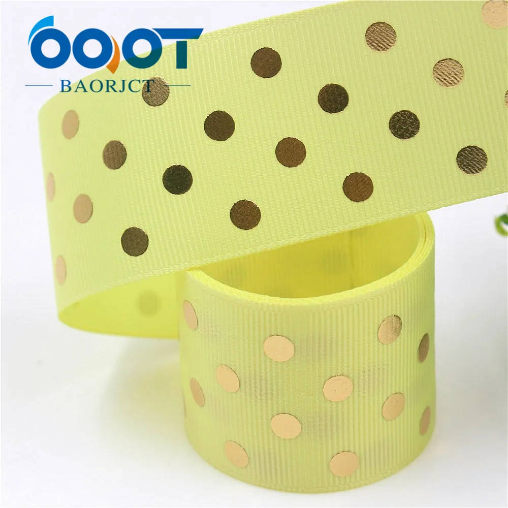 I-19518-1248 1-1/2\'\' 38mm Hot gold dots Printed grosgrain ribbon,DIY handmade jewelry accessories,wedding birthday packaging