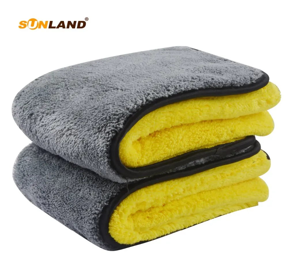 Sinland 1000gsm Plush Microfiber Car Towel Double Side High Quality Micro Fiber Car Cleaning Dying Towel 40x40cm 2 Pack Hot Sale