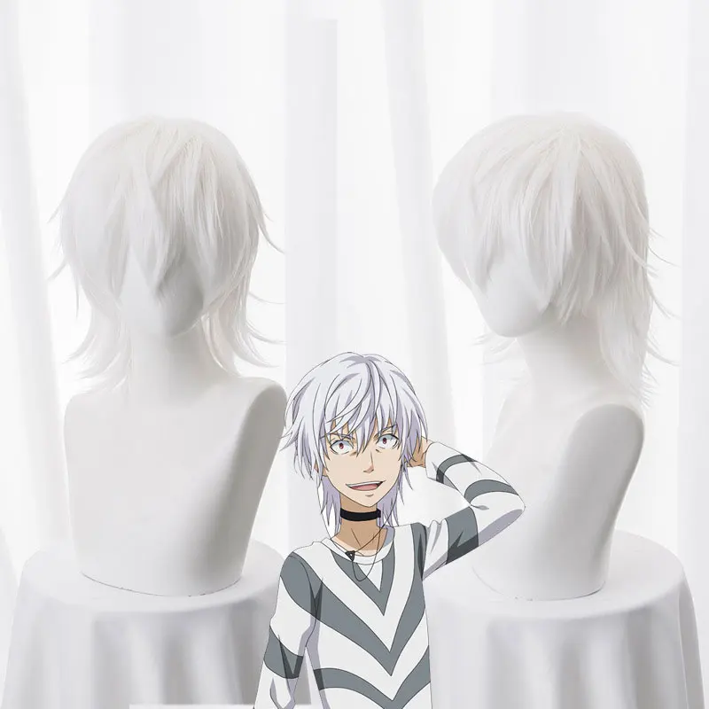 Toaru Majutsu No Index Accelerator Cosplay Wig for Man Boys 30cm Short Straight Anime Wig Heat Resistant Synthetic Hair White