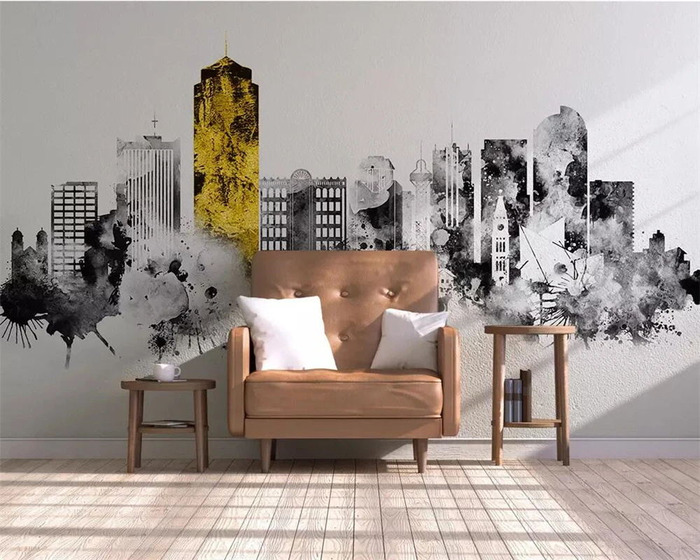 Custom size wallpaper Nordic abstract ink city architecture TV background wall living room bedroom decoration 3d wallpaper